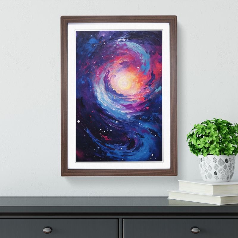 Galaxy Action Painting Art - Framed Print, 34cm H x 25cm W, Walnut Framed
