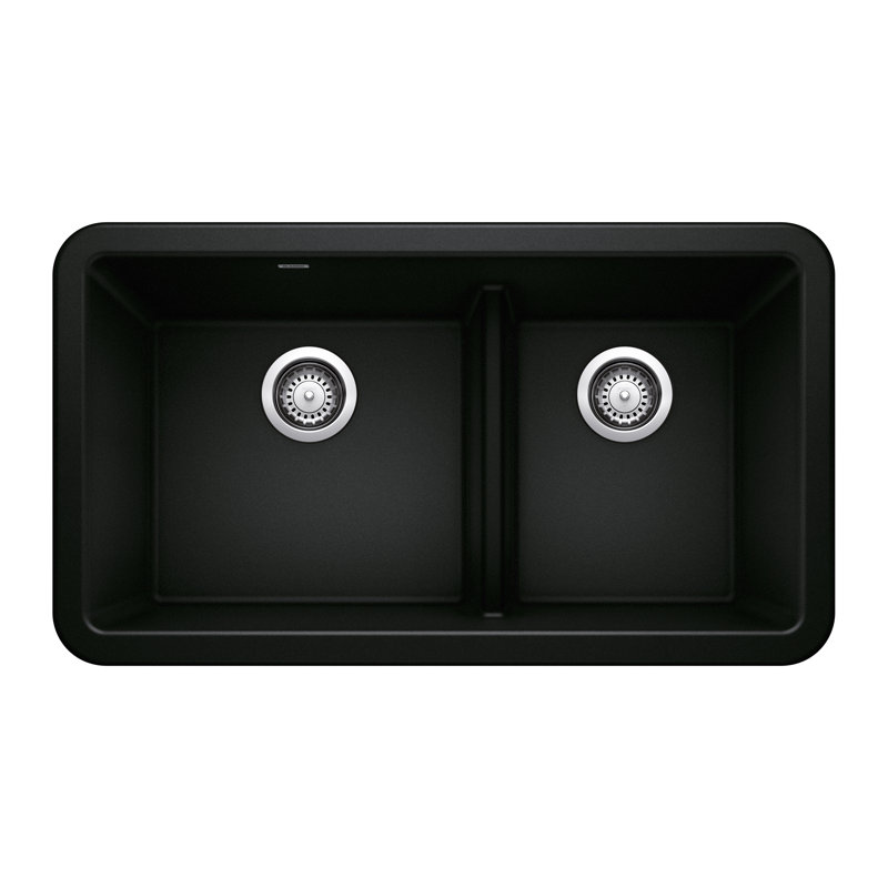 Ikon SILGRANIT 33" Double Bowl Apron-Front Farmhouse Sink with Low Divide, Coal Black