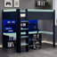 Lit mezzanine avec lumières DEL multicolores, panneau perforé et bureau de jeu intégré-1423945408