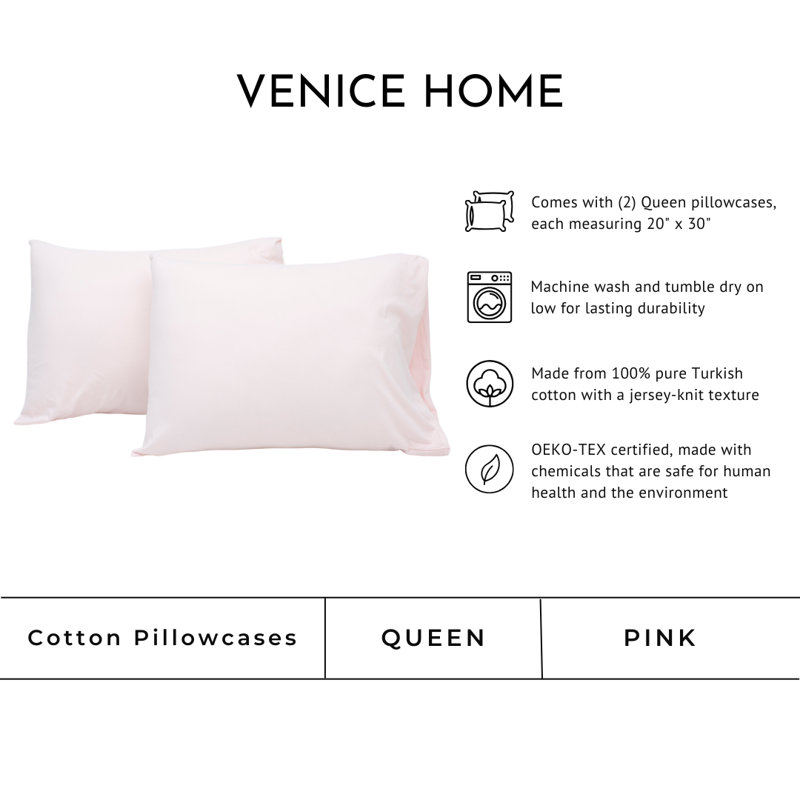 100% Cotton Jersey Knit Pillowcases, Queen Pillowcase, Pink