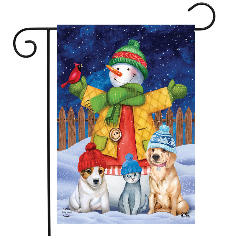 Drapeau de jardin bonhomme de neige et amis