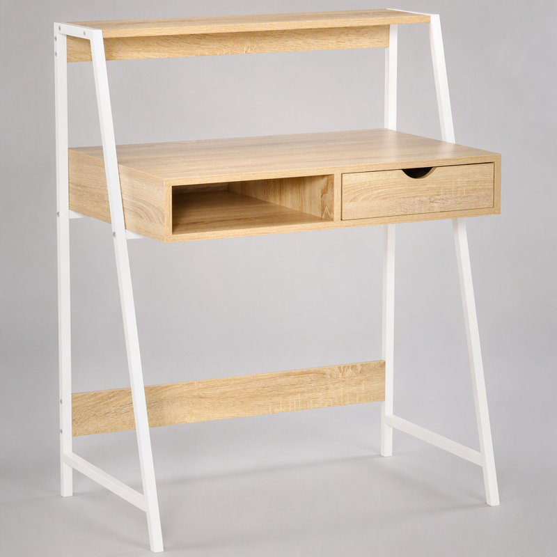 Bureau compact à domicile avec tiroir, tablettes et grand espace de rangement pour les petits espaces, parfait pour l'écriture et le travail sur ordinateur.