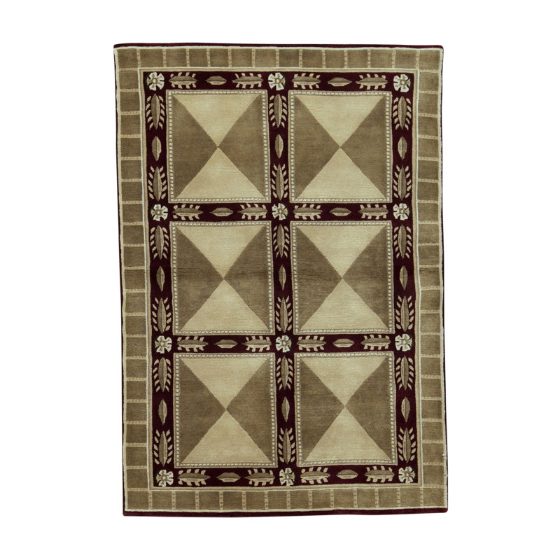Tapis rouge, beige et gris noué à la main de haute qualité