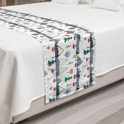 Ambesonne Winter Bed Runner Snow Capped Mountains Trees Blue Grey Dark Pink