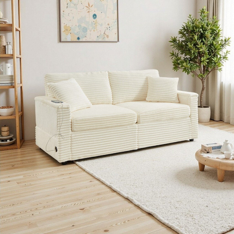 Boneless - Canapé paresseux en velours côtelé multifonctionnel, causeuse avec 2 repose-pieds avec rangement, table à plateau relevable et chargement USB?