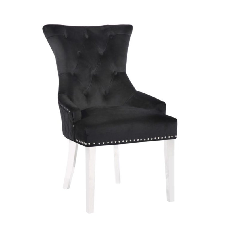 Duthill Tufted Velvet Upholstered Side Chair, Black