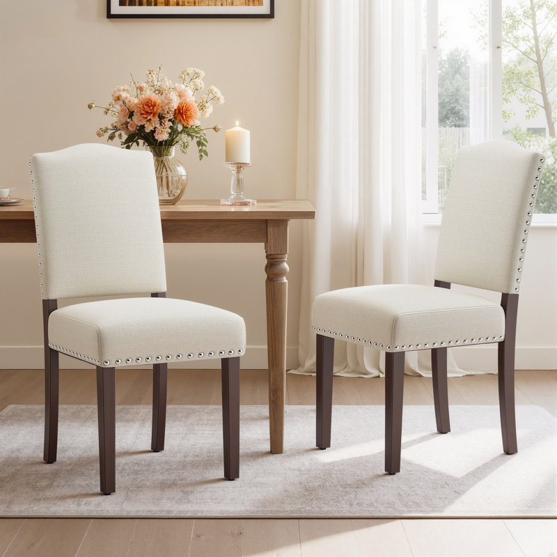 Upholstered Dining Chairs, Mid-Century Modern Farmhouse Fabric Dining Room Chairs with Thickened Seat Cushion, Solid Wooden Kitchen & Side Chairs for Dining Room