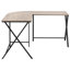 Bureau de coin en L de 140 cm (55 po) avec plateau en stratifié brun et piètement en métal noir stable.