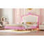 Structure de lit double pleine grandeur avec lumières DEL, lit princesse rembourré moderne avec tête de lit couronne, rose et blanc-331488698