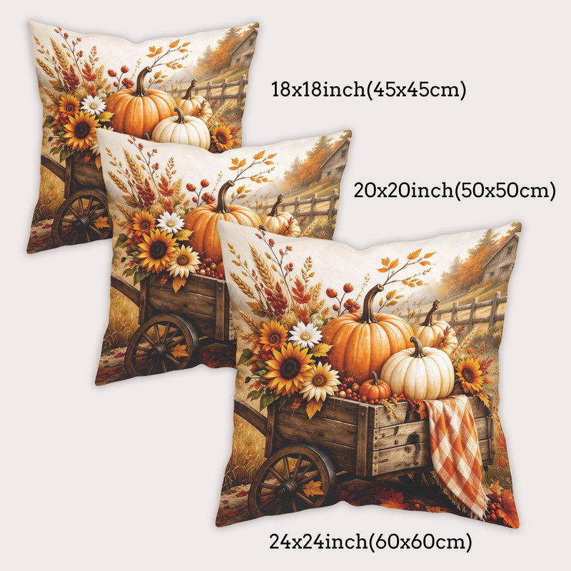 JYK Soft Microfiber Decorative Pillow Covers Double Sided Printed Hidden Zipper Cushion Cases for Home Decor & Gifts.20x20 inches,Orange pumpkin sunflower wagon