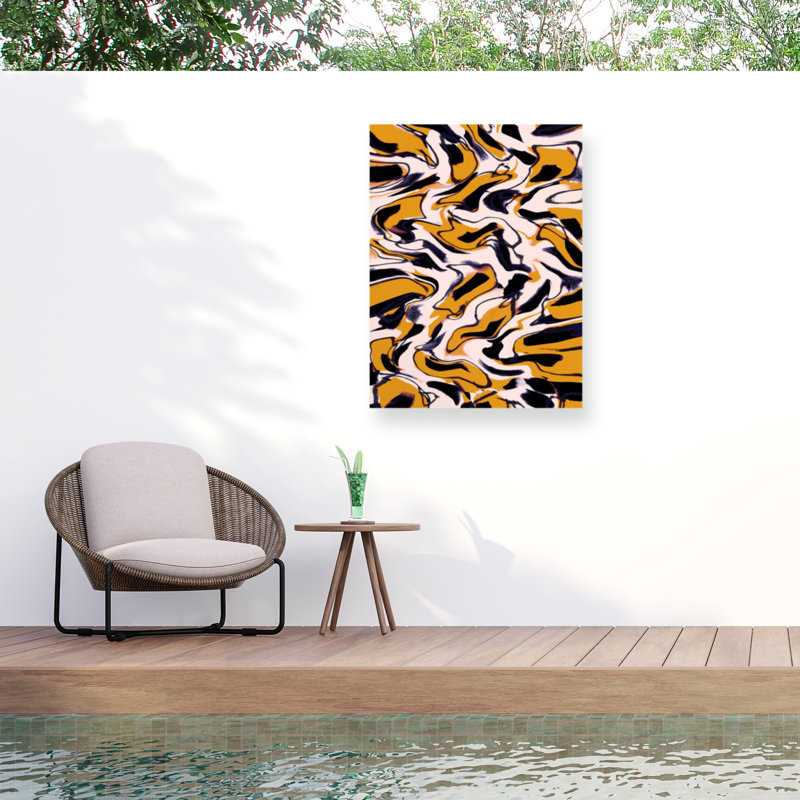 Motif liquide jaune sur toile par Treechild, H 19 po x l 14 po