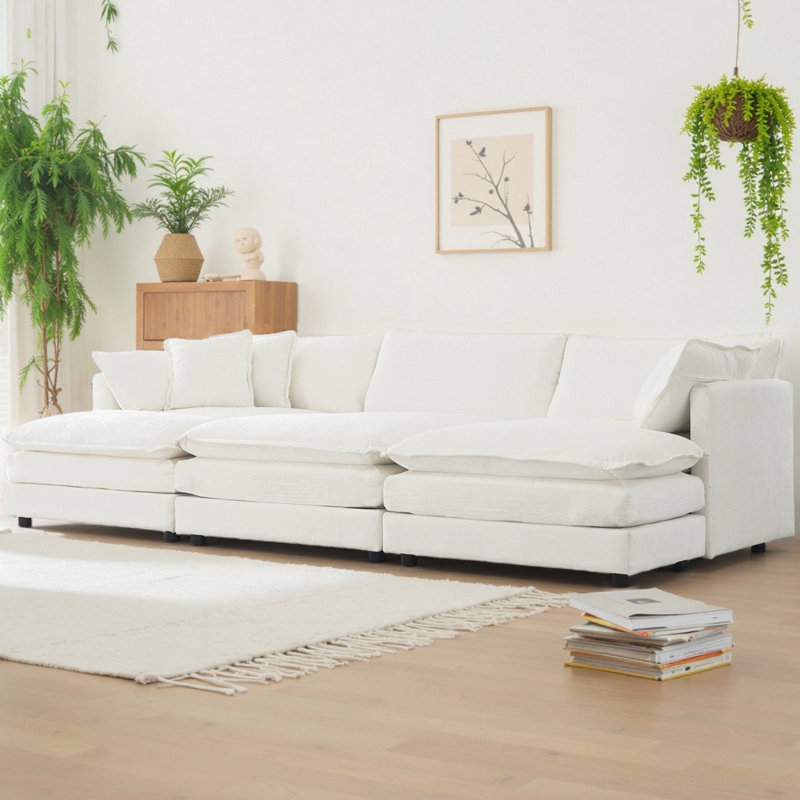 Ensemble de canapé modulaire en forme de U 6 places avec 3 repose-pieds - Canapé modulaire réversible en chenille avec assise profonde, 5 coussins et revêtement ultra doux, configuration de mobilier de salon flexible