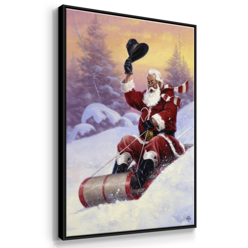 «Here Comes Santa», reproduction d'art sur toile, Cadre noir, H 25 po x l 17 po x P 1,5 po