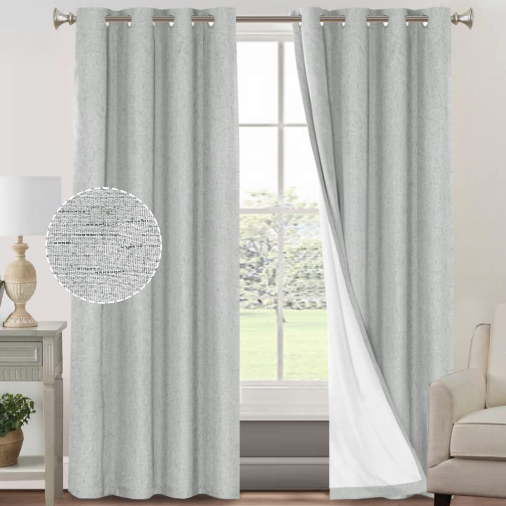 Hokku Designs Linen Blackout Curtains 84 Inches Long 100% Completely  Blackout Window Treatment Thermal Insulated With White Liner Grommet Linen  Textured Curtains For Living Room, 2 Panels, Glacier Grey | Wayfair, image size:1000x1000