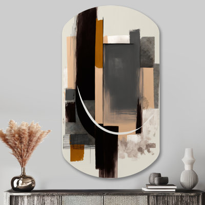 «Simonis Warm Watercolor Abstract II - Art mural asymétrique abstrait en métal, cylindre noir, impression sur métal