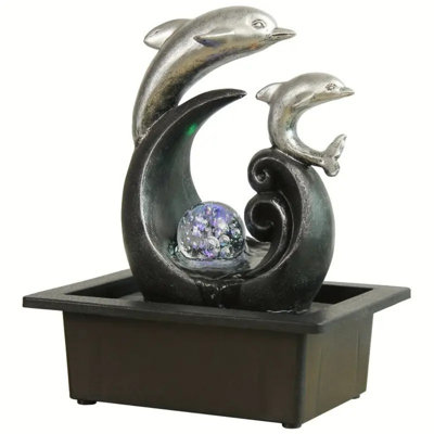 USB Powered Tabletop Water Fountain, Spinning Ball Light Fountain With Two Cute Dolphins, For Home Office Decor, Decorated With Colorful Lights And Rolling Ball
