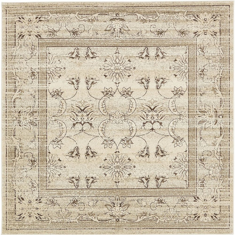 Tapis oriental ivoire / gris Mcenroe, Carré 10 pi