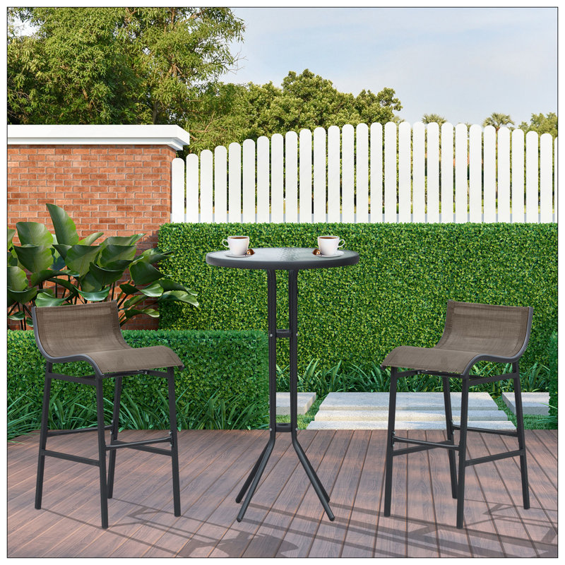 Outstanding 3 Piece Bar Height Outdoor Bistro Set For 2, Round Patio Pub Table 2 Bar Chairs With Comfortable Design & Strong Build, Tan
