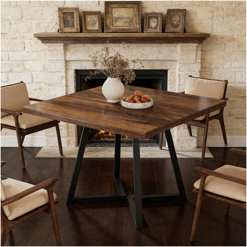 Vintage Square Dining Table,Wood Kitchen Table,Classic Design Dining Table, Brown