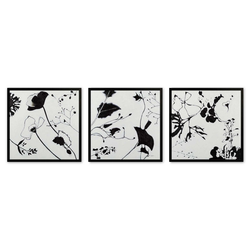 «Bold Bloom», ensemble de 3 impressions dramatiques, 12 po x 12 po, Impression encadrée, Noir satiné