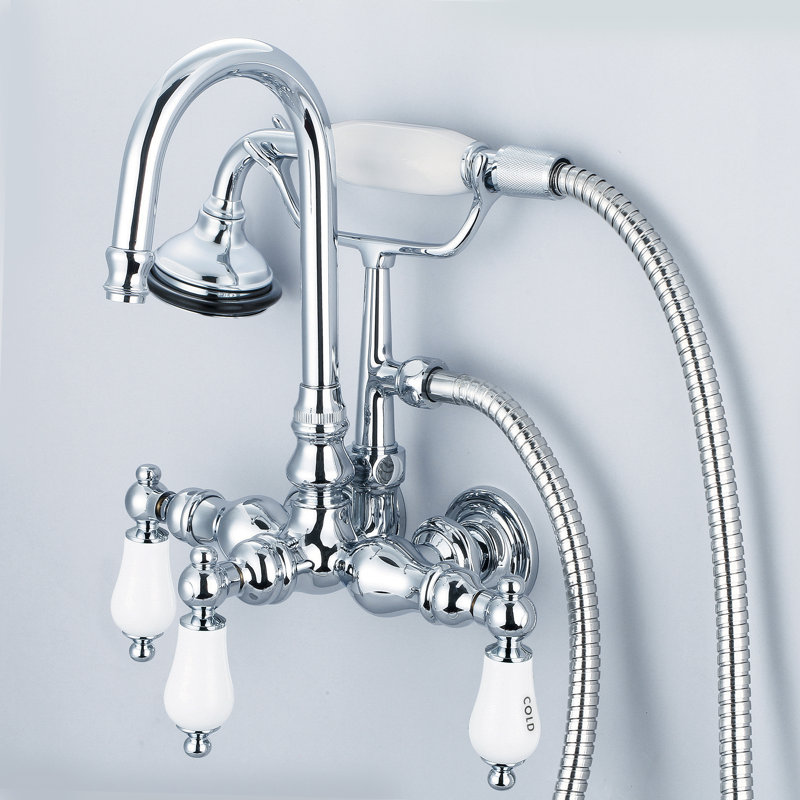 Stonington 3 Handle Wall Clawfoot Tub Faucet, Hand Polished, Richly Triple Plated Chrome Finish