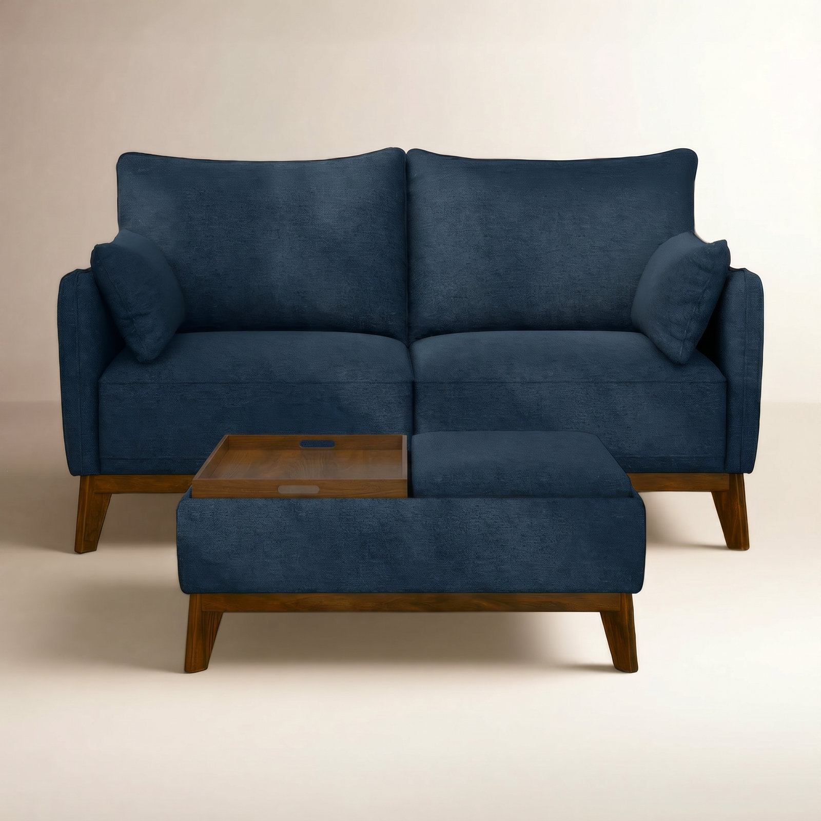 Navy Loveseat With Storage Tray Ottoman