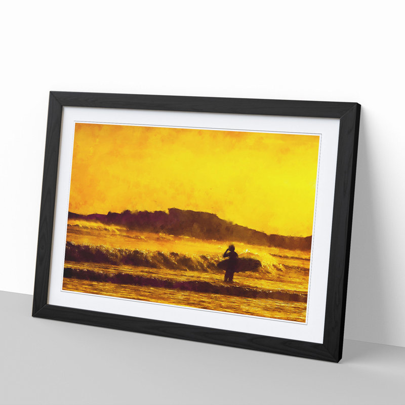 Man Surfing at Sunset - Picture Frame Graphic Art, Black Framed, 48cm H x 65cm W x 2cm D