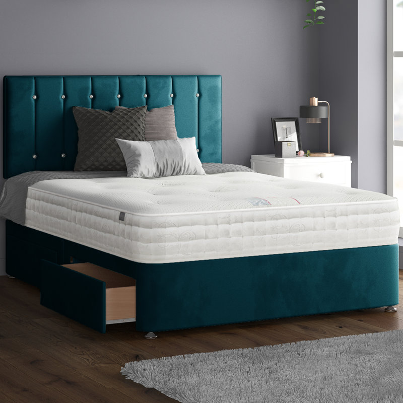 Fairley Upholstered Drawers Bed, Single (3'), Mallard, 2 Left Drawers
