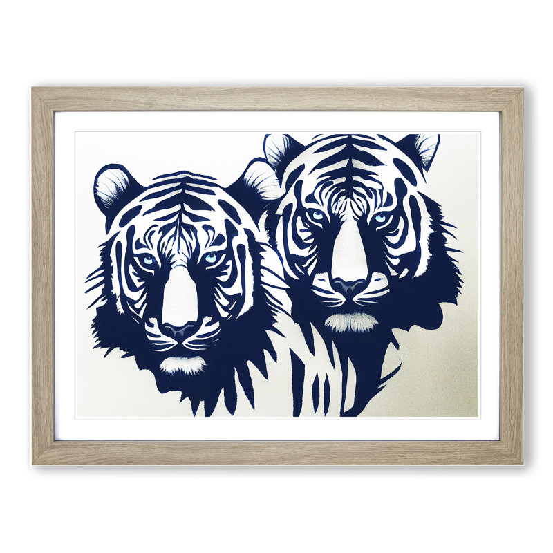 XH1022-6752X Pair Of Tigers - Single Picture Frame Print, 25cm H x 34cm W x 2cm D, Oak Framed