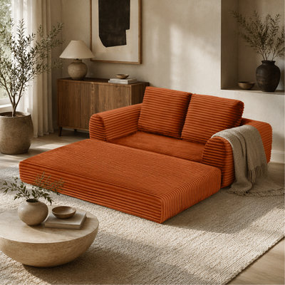 Canapé-lit convertible 2 en 1 pliant, canapé-lit en velours côtelé moderne avec 2 * coussins, causeuse futon rembourrée et désossée avec lit escamotable, canapé modulaire pliant pour le salon orange