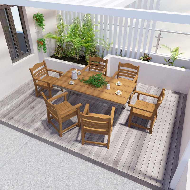 All-Weather Patio Dining Chair Set with Armrests and Ergonomic Comfort, Light Teak