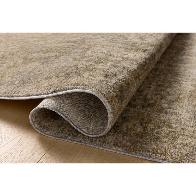 Large Gray and Moss Synthetic Vintage Area Rug
