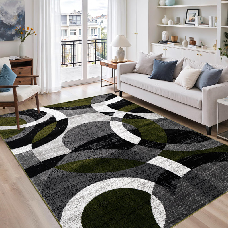 Abstract Area Rug, Green, Rectangle 120 x 170 cm