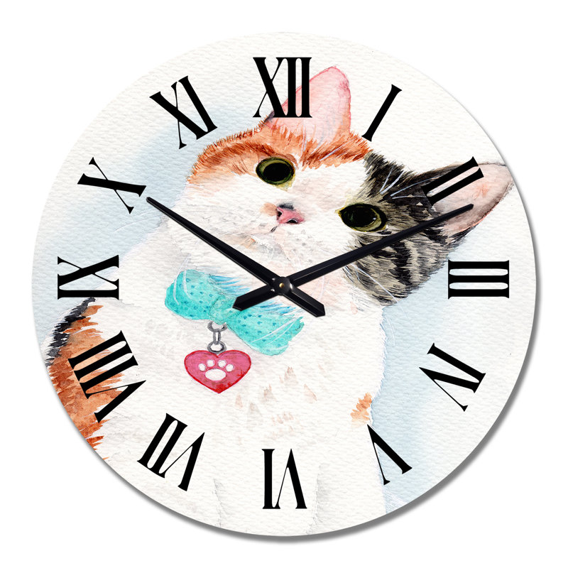 Horloge murale traditionnelle avec chat blanc et cœur, Grand