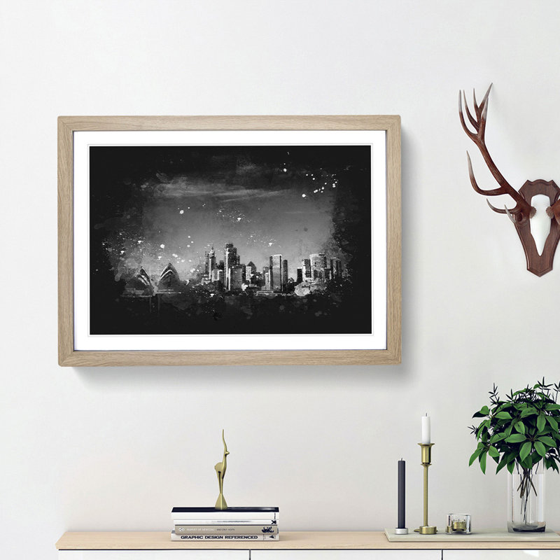 Sydney Australia Skyline - Picture Frame Graphic Art Print, 33cm H x 45cm W x 2cm D, Oak Framed