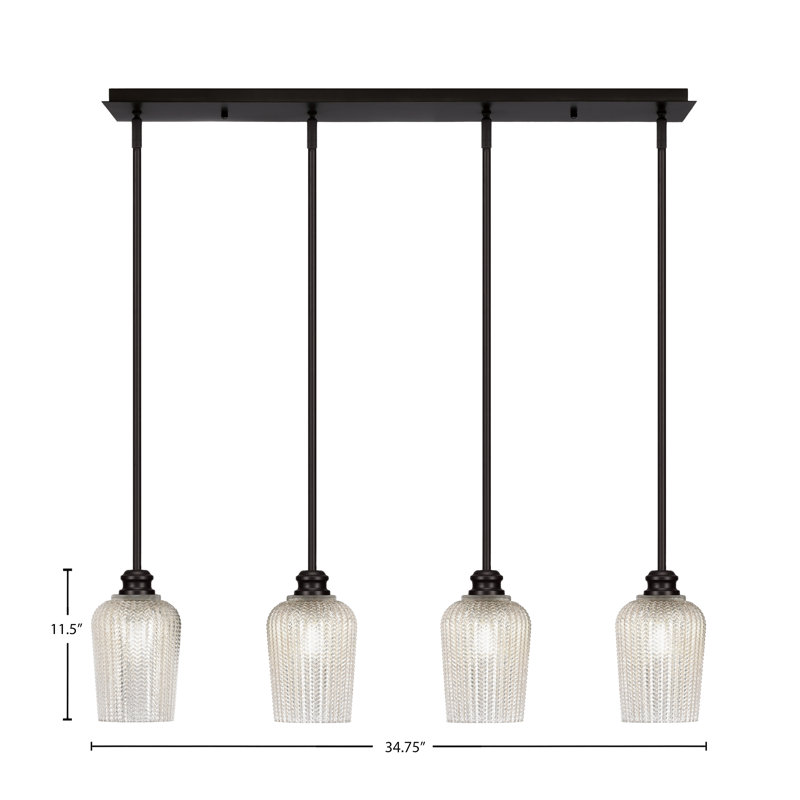 Edge 4 Light Linear Pendalier Shown With 5" Textured Glass, Espresso, Silver Textured