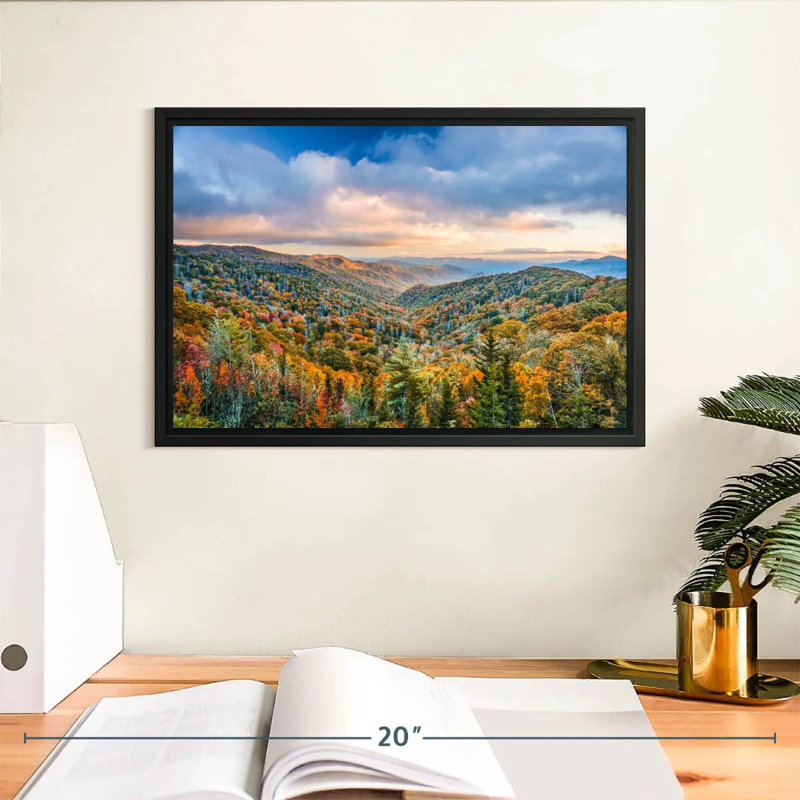 Smoky Mountains at Fall, Cadre flottant noir, 13 po x 9 po