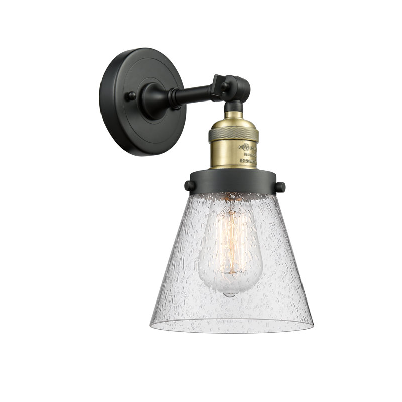 Cone 1 Light Sconce, 6 Watt Vinage LED Bulb, Seedy, Black Antique Brass
