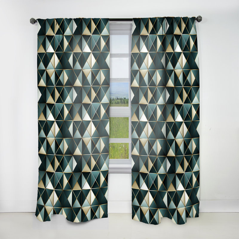 Motif géométrique vert et doré chic I - Rideau obscurcissant géométrique abstrait - 1 panneau, L 52 po x L 90 po
