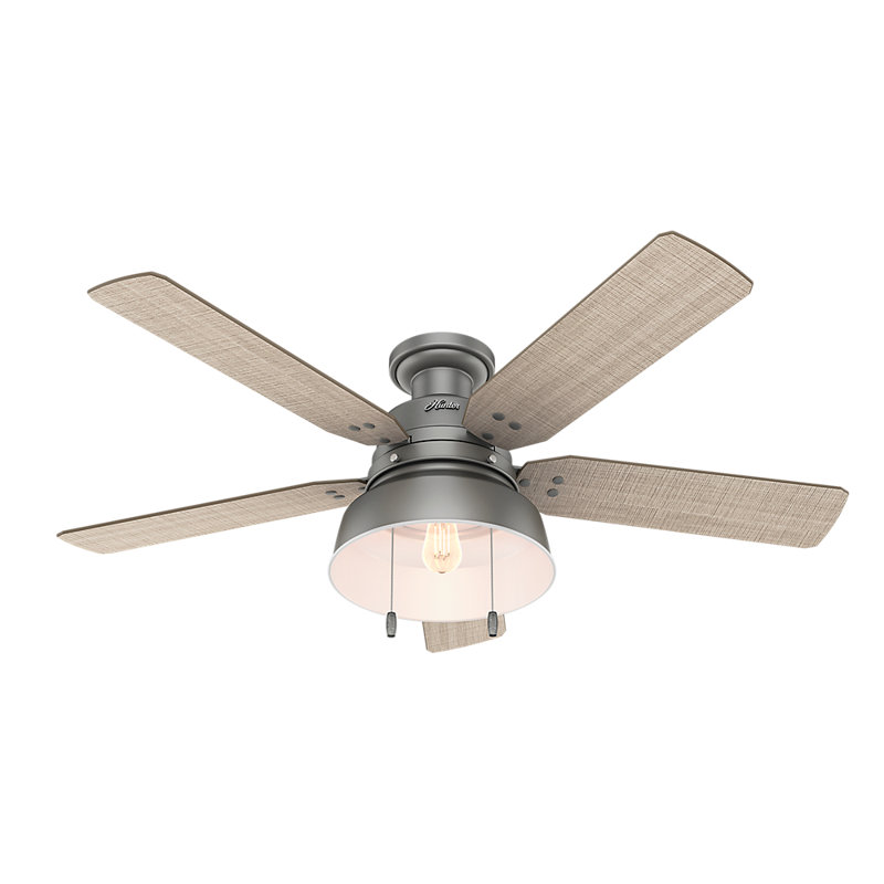 52" Matte Silver Low Profile Ceiling Fan with Light and Remote