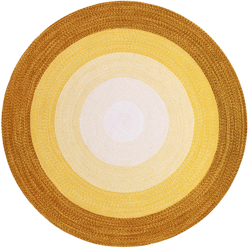  Ombre Hand Braided Wool Rug, Yellow, Round 7'10"