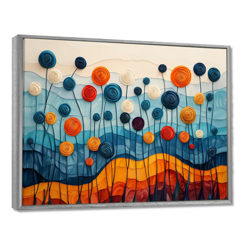 Fantaisie champ de fleurs de renoncule III - Renoncule, art mural, H 34 po x l 44 po, Cadre argenté flottant