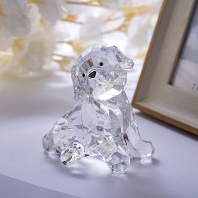 3,12 pouces transparent chiot lab Figurines de collection Labrador Retriever Statue acrylique chien sculpture pour animal de compagnie décoration pas en cristal (B)