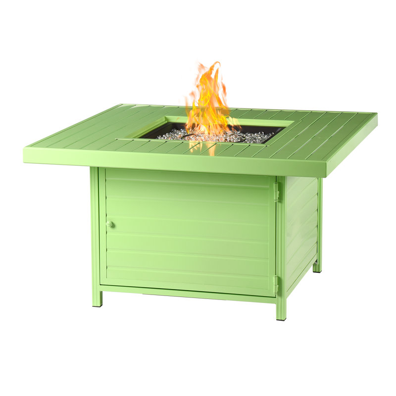 Margrett Square Aluminum Propane Smokeless Fire Pit Table with Hidden Fuel Tank, Green