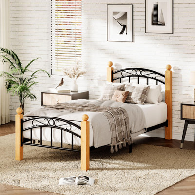 Bed Frame with Headboard, Twin Platform Bed Frame Wooden Slat Support, No Box Spring Needed