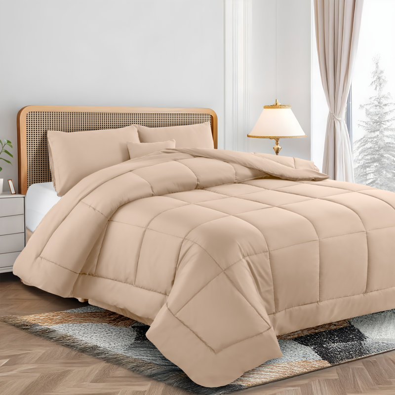 Ensemble d'édredon 5 pièces - Édredon en duvet synthétique toutes saisons avec taies décoratives et jupe de lit - Housse de couette matelassée avec pattes d'angle