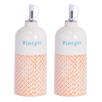 Nicola Spring Hand-Printed Vinegar Pourer Bottles - 500ml - Orange - Pack of 2