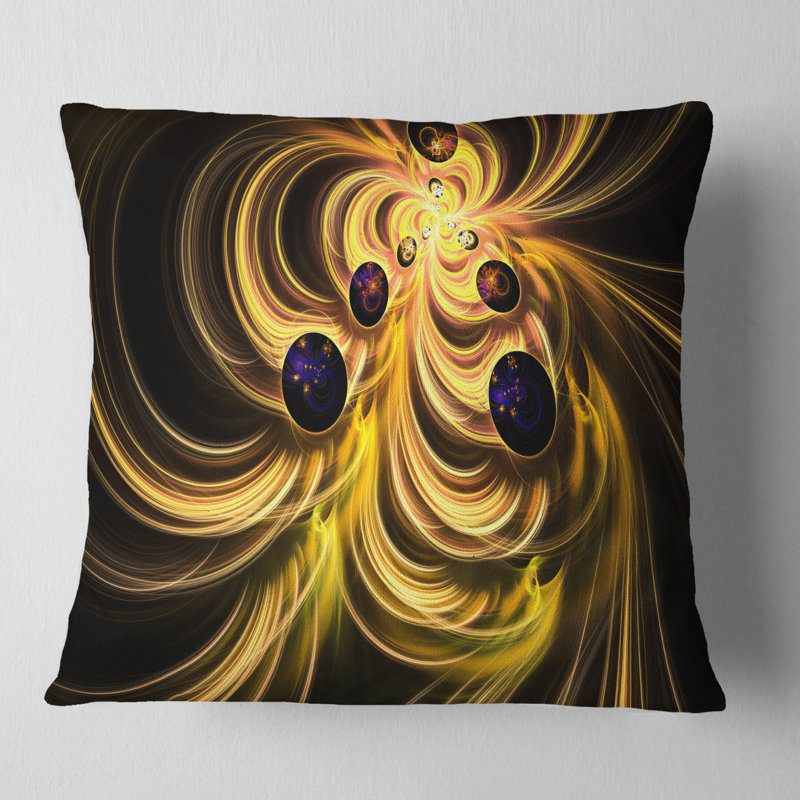 Flammes fractales jaunes - coussin imprimé abstrait, 18 po x 18 po, Coussin décoratif
