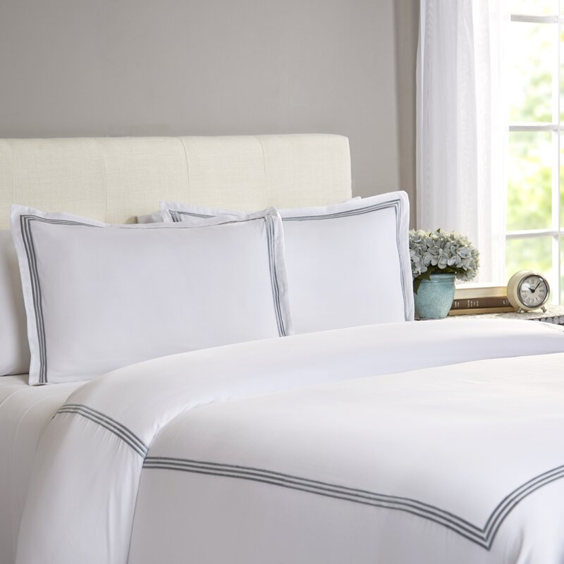 Three Line Hotel Sateen Striped Sheet Set, California King, Silver Blue