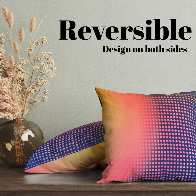 Housse de coussin réversible, H 16 po x l 16 po, Jaune / mauve / pois